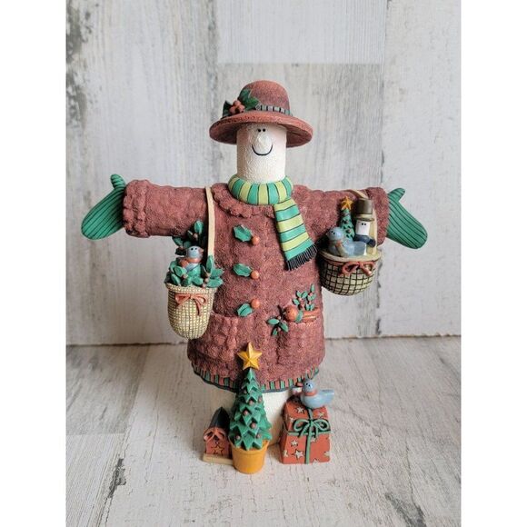 Lang & Wise Red Cap Coat AS IS 1998 snowman bird figure Xmas decor - Picture 1 of 7